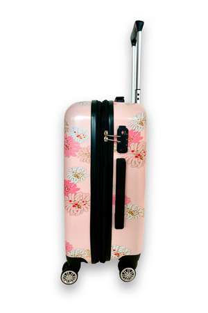 Pink suitcase with chrysanthemum print