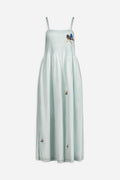 Long, hand-smocked dress in embroidered cotton voile