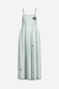 Long, hand-smocked dress in embroidered cotton voile
