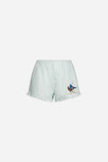 Short smockée à la main en voile de coton brodé