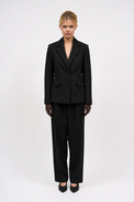 Pantalon droit à plis en twill de laine