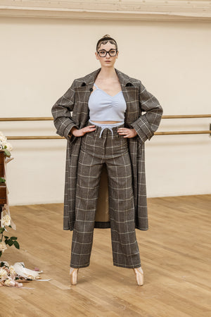 Checked virgin wool trousers