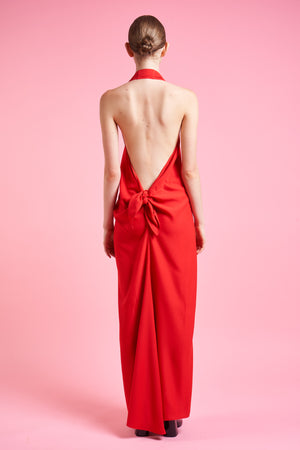 Robe longue en crêpe envers satin dos - rouge