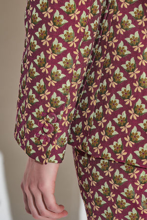 Veste tailleur en jacquard floral all over tissée en France details - bordeaux