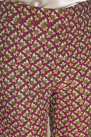 Pantalon droit évasé en jacquard floral all over details - bordeaux