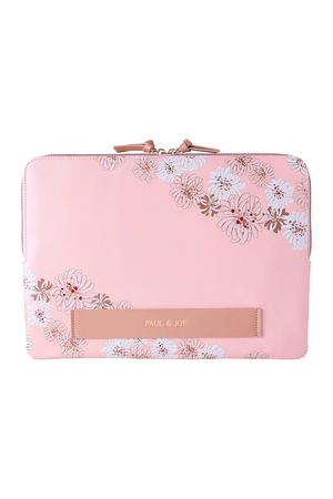Pink laptop bag with chrysanthemum print