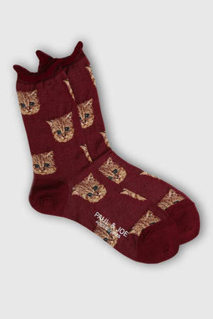 Chaussettes à tête de chat - Bordeaux