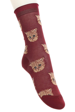 Chaussettes à tête de chat porté - Bordeaux