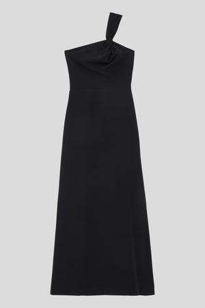 Robe longue asymétrique en twill packshot - Noir