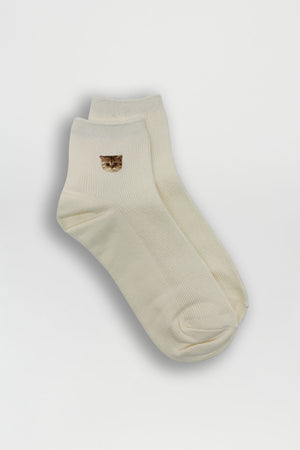 Paire de chaussettes à motif tête de chat - Blanc