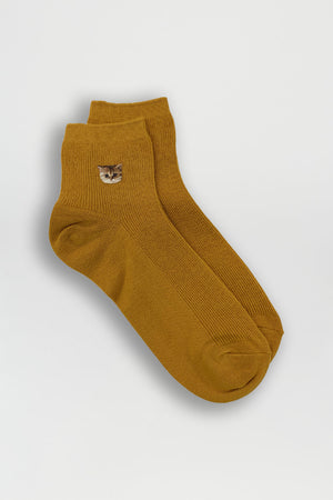 Paire de chaussettes à motif tête de chat - Camel