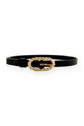 Thin belt with golden buckle in black leather