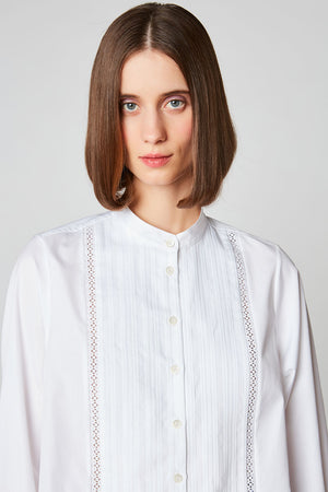 Chemise classique au plissé suisse en popeline de coton portrait - Blanc