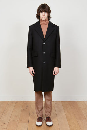Manteau long en laine au simple boutonnage - Noir
