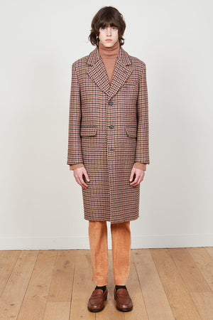 Long virgin wool coat with houndstooth pattern