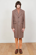 Long virgin wool coat with houndstooth pattern