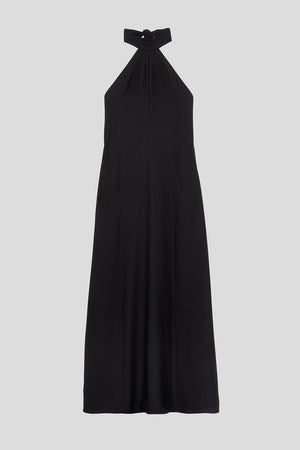 Robe longue ajustée dos nul et col écharpe noué packshot - Noir