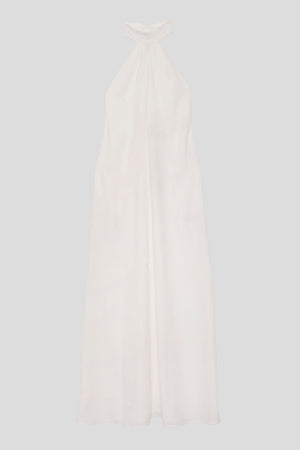 Robe longue ajustée dos nul et col écharpe noué packshot - Blanc