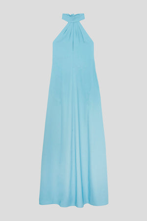 Robe longue ajustée dos nul et col écharpe noué packshot - Turquoise