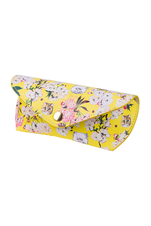 Yellow glasses case with flower and cat patterns