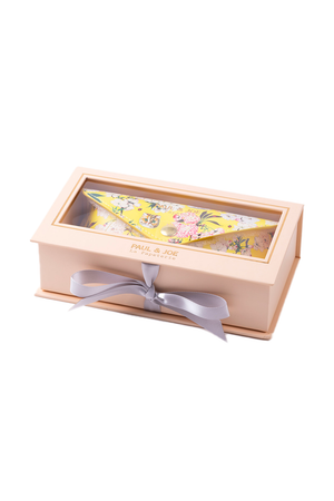 Yellow glasses case with flower and cat patterns