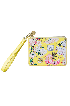 Yellow card holder with flowers and Gipsy print
