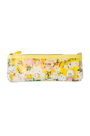 Transparent yellow pencil case with floral pattern