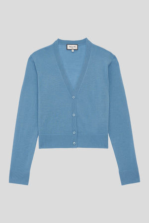 Cardigan en jersey en laine et cachemire packshot - Bleu