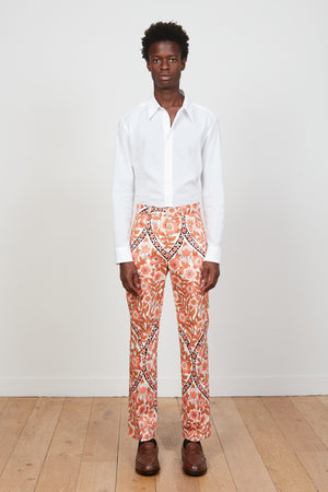 Pantalon en satin de coton imprimé de motifs floraux