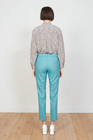 Pantalon fuselé uni en laine tropicale dos - Turquoise