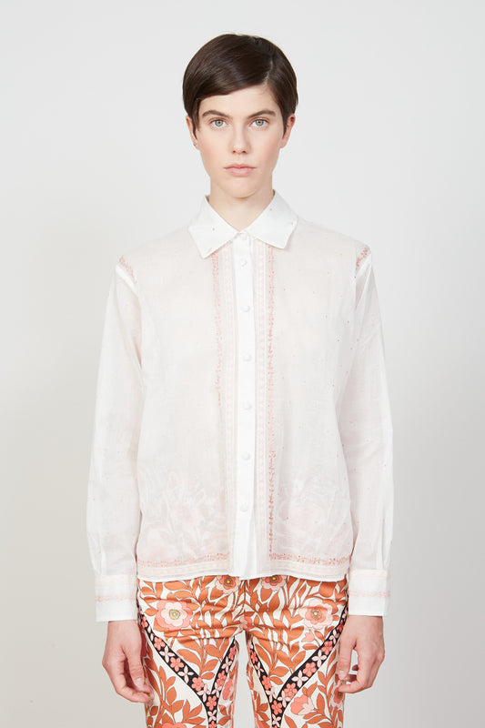 Embroidered cotton organza shirt