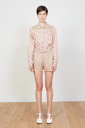 Cropped shorts in cotton poplin with a floral print