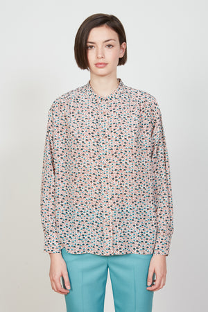 Blouse en crêpe de soie floral portrait - bleu