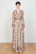 Long silk crepe dress with floral print