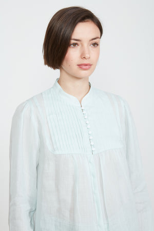 Blouse en voile de coton à la coupe ample trois quarts - aqua