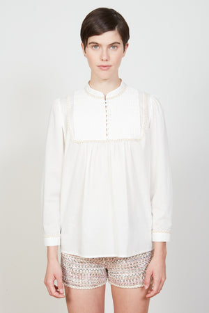 Loose-fit blouse with cotton voile bib