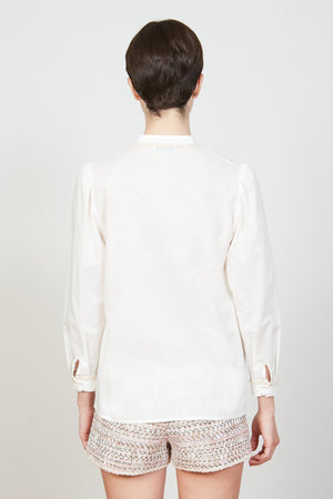 Loose-fit blouse with cotton voile bib