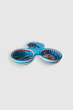 Trio de bols à tapas en céramique Poisson profil - Bleu