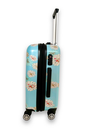 Valise colorée à l'imprimé chrysanthèmes côté - Bleu