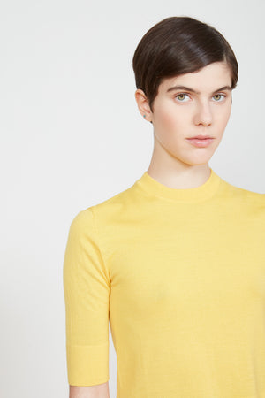 Pull en maille jersey aux manches 3/4 zoom - Jaune