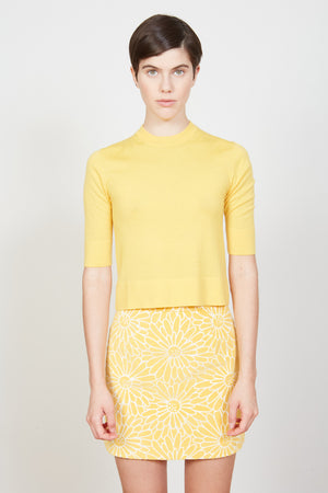 Pull en maille jersey aux manches 3/4 face - Jaune