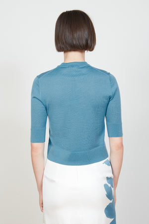 Pull en maille jersey aux manches 3/4 dos - Bleu