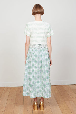 Midi skirt in silk organza on a gingham background