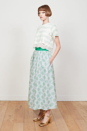 Midi skirt in silk organza on a gingham background