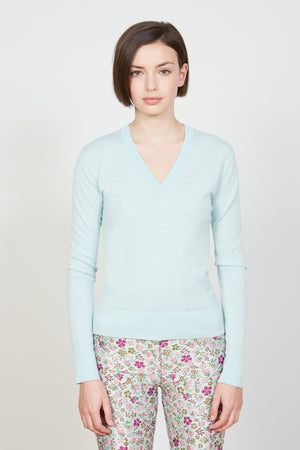 Pull en maille jersey en laine et cachemire face - Vert d'eau