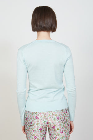 Pull en maille jersey en laine et cachemire dos - Vert d'eau