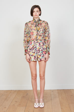 Floral terry velor cropped shorts