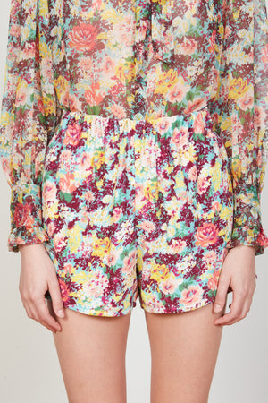 Floral terry velor cropped shorts