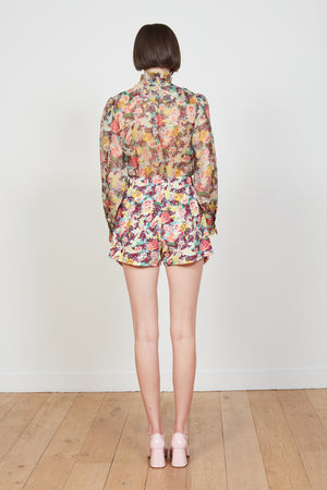 Floral terry velor cropped shorts