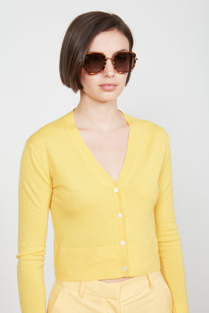 Cardigan en jersey en laine et cachemire face - Jaune